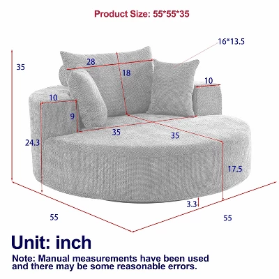NicBex Couches For Living Room 55''L Chenille Single Swivel Sofa Chair Fluffy Modern Sleeper 360 Degree Swivel Chair With 3 Throw Pillows 4 NicBex Couches For Living Room 55''L Chenille Single Swivel Sofa Chair Fluffy Modern Sleeper 360 Degree Swivel Chair With 3 Throw Pillows - Image 2