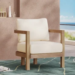 NicBex 1-Pack Acacia Outdoor Patio Chairs Waterproof Outdoor Chairs Patio Chaise Lounge Chair For Balcony