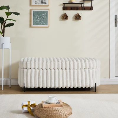 NicBex Faux Fur Flip Top Storage Bench Bed End Stool Foot Rest With Metal Legs For Bedroom, Living Room 4 NicBex Faux Fur Flip Top Storage Bench Bed End Stool Foot Rest With Metal Legs For Bedroom, Living Room - Image 2