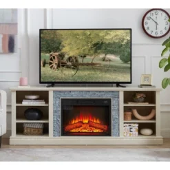 NicBex 70.12 Inch Fireplace TV Stand For TVs Up To 70",Media Entertainment Center With 18"Fireplace Insert,White -Nicbex GUEST d5730170 9767 4338 b229 048635953c99