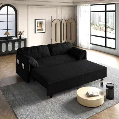 NicBex Velvet Loveseat Sofa Modern Convertible Pull-Out Sofa Bed With Side Storage For Living Room,Apartment,Black 6 NicBex Velvet Loveseat Sofa Modern Convertible Pull-Out Sofa Bed With Side Storage For Living Room,Apartment,Black - Image 4