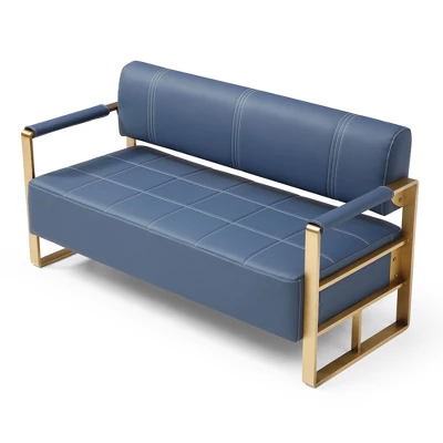 NicBex Loveseat Sofa Modern Bonded Leather Upholstered Loveseat Couch For Living Room,Small 2 Seater Sofa Couch With Metal Arms For Bedroom,Blue 5 NicBex Loveseat Sofa Modern Bonded Leather Upholstered Loveseat Couch For Living Room,Small 2 Seater Sofa Couch With Metal Arms For Bedroom,Blue - Image 3