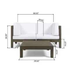 NicBex Modular Sectional Sofa Set, Outdoor Patio Sofa Set, 2-Piece Loveseat With Square Coffee Table, Acacia Wood Outdoor Couch Set