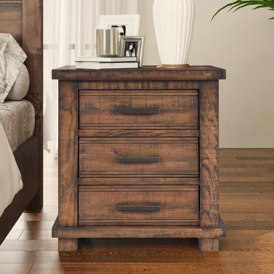 NicBex Rustic Three Drawer Nightstand Farmhouse Night Stand Reclaimed Solid Wood Bedside Table For Bedroom, Living Room 8 NicBex Rustic Three Drawer Nightstand Farmhouse Night Stand Reclaimed Solid Wood Bedside Table For Bedroom, Living Room - Image 6