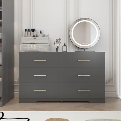 NicBex 6 Drawer Double Dresser For Bedroom,Antique Style Drawers With Golden Pulls,Dressers For Kids Room,Living Room,Entry And Hallway 6 NicBex 6 Drawer Double Dresser For Bedroom,Antique Style Drawers With Golden Pulls,Dressers For Kids Room,Living Room,Entry And Hallway - Image 4