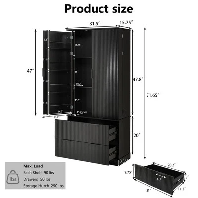 NicBex Modern Fluted High Kitchen Pantry Cabinet With Adjustable Storage & Drawers,Freestanding Cupboard Buffet Cabinet For Kitchen,Dining Room 6 NicBex Modern Fluted High Kitchen Pantry Cabinet With Adjustable Storage & Drawers,Freestanding Cupboard Buffet Cabinet For Kitchen,Dining Room - Image 4