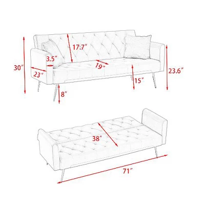 NicBex 71" Modern Convertible Sofa Bed, Velvet Couch For Living Room, American Retro Sleeper Sofa, Upholstered Loveseat Sofa For Living Room 4 NicBex 71" Modern Convertible Sofa Bed, Velvet Couch For Living Room, American Retro Sleeper Sofa, Upholstered Loveseat Sofa For Living Room - Image 2