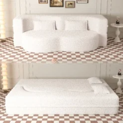 NicBex Modern Floor Sofa Bed With 2 Pillows, Foldable Sleeper Sofa, Teddy Fabric Convertible Sofa, Space-Saving Couch For Living Room, Loveseat Sofa -Nicbex GUEST e1dee869 4474 43fb 9a17 b72f8ef4a2b2