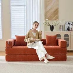 NicBex Modern Folding Chenille Futon Sofa Bed With Sleeping Mattress & Pillows,Convertible Floor Sleeper Couch For Living Room,Apartment 17 NicBex Modern Folding Chenille Futon Sofa Bed With Sleeping Mattress & Pillows,Convertible Floor Sleeper Couch For Living Room,Apartment -Nicbex GUEST e385c543 35bf 4b9d 806c 94c04dafaf0c