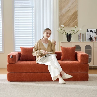 NicBex Modern Folding Chenille Futon Sofa Bed With Sleeping Mattress & Pillows,Convertible Floor Sleeper Couch For Living Room,Apartment 10 NicBex Modern Folding Chenille Futon Sofa Bed With Sleeping Mattress & Pillows,Convertible Floor Sleeper Couch For Living Room,Apartment - Image 8