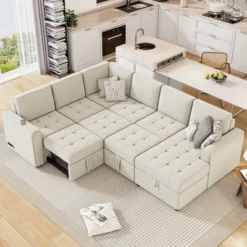 NicBex Modern 107.5" Pull Out Sofa Bed Corduroy Convertible Sleeper Sofa With Storage Chaise And USB Ports For Living Room -Nicbex GUEST e3c7d78d d76d 457d 98a4 31cda51a91e3