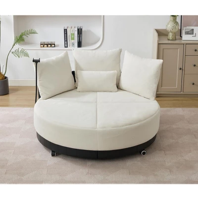 NicBex Couches For Living Room 52.75'' Oversized Round Swivel Chair Upholstered Sofa Couples Chair With Adjustable Phone Stand For Bedroom 7 NicBex Couches For Living Room 52.75'' Oversized Round Swivel Chair Upholstered Sofa Couples Chair With Adjustable Phone Stand For Bedroom - Image 5