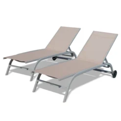 NicBex Set Of 2 Outdoor Patio Chaise Lounge Chair For Outside With Wheels, 5 Adjustable Position, Pool Lounge Chairs For Patio, Beach, Yard, Grey -Nicbex GUEST e5b631b6 6633 4bcf 8e4b c8d60618ea13