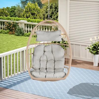 NicBex Outdoor Rattan Egg Chair,Hammock Chair With Stand,Handwoven Porch Swing Chair With Cushion,Outdoor Swing Chair For Garden&Backyard,Khaki 8 NicBex Outdoor Rattan Egg Chair,Hammock Chair With Stand,Handwoven Porch Swing Chair With Cushion,Outdoor Swing Chair For Garden&Backyard,Khaki - Image 6