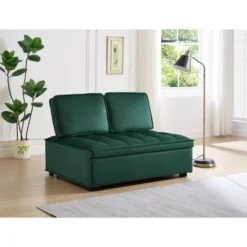 NicBex Convertible Sofa Bed Loveseat Couch With Pull Out Bed & Detachable Backs,Upholstered Velvet Sleeper Sofa For Living Room,Bedroom,Green