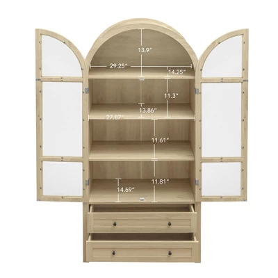NicBex Natural Tall Arched Kitchen Pantry Cabinet With Storage Drawers & Glass Doors,Versatile Cupboard Buffet Cabinet For Kitchen,Dining Room 5 NicBex Natural Tall Arched Kitchen Pantry Cabinet With Storage Drawers & Glass Doors,Versatile Cupboard Buffet Cabinet For Kitchen,Dining Room - Image 3