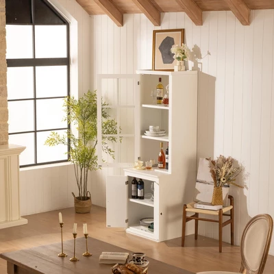 NicBex Modern Freestanding Tall Pantry Cabinet With Glass Door & Lattice Window,Storage Display Cabinets For Hallways,Living Room,Kitchen 4 NicBex Modern Freestanding Tall Pantry Cabinet With Glass Door & Lattice Window,Storage Display Cabinets For Hallways,Living Room,Kitchen - Image 2