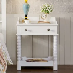 NicBex Retro Style Nightstand With Drawer & Open Shelf,Bedside Table With Turned Legs,Night Stand With Metal Handles,End Table For Bedroom -Nicbex GUEST ebcdb1b2 bbf0 411c be83 bcb06381091a