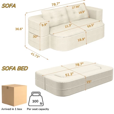 NicBex Plush Corduroy Upholstered Sofa Couch With Innovative Foldable Design,2-Seater Futon Couch Sofa Bed For Living Room,Bedroom 6 NicBex Plush Corduroy Upholstered Sofa Couch With Innovative Foldable Design,2-Seater Futon Couch Sofa Bed For Living Room,Bedroom - Image 4