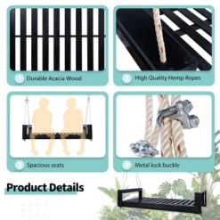 NicBex Twin Size Porch Swing Bed,Outdoor Swing Chair With Hemp Ropes,Patio Swing With Acacia Wood,Swing Sets For Backyard,Garden,Black 12 NicBex Twin Size Porch Swing Bed,Outdoor Swing Chair With Hemp Ropes,Patio Swing With Acacia Wood,Swing Sets For Backyard,Garden,Black -Nicbex GUEST f08aea01 dc0e 4ddc a053 ed7f6bfeb7b7