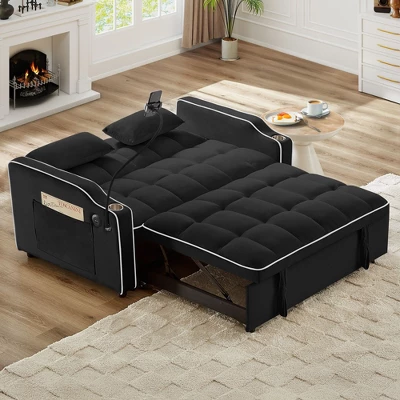 NicBex Modern Velvet Adjustable Pull-Out Sofa Bed With Side Pockets & Swivel Phone Stand,Comfy Sleeper Sofa For Living Room,Apartment 4 NicBex Modern Velvet Adjustable Pull-Out Sofa Bed With Side Pockets & Swivel Phone Stand,Comfy Sleeper Sofa For Living Room,Apartment - Image 2