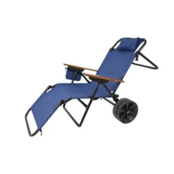 NicBex 2-in-1 Foldable Beach Lounge Chair With Pull Cart & Wheels, Integrated Wagon For Pool, Picnic, Backyard