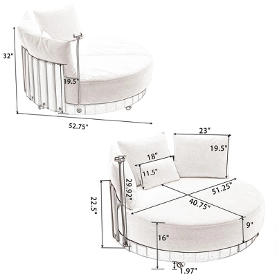 NicBex Couches For Living Room 52.75'' Oversized Round Swivel Chair Upholstered Sofa Couples Chair With Adjustable Phone Stand For Bedroom 3 NicBex Couches For Living Room 52.75'' Oversized Round Swivel Chair Upholstered Sofa Couples Chair With Adjustable Phone Stand For Bedroom