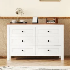 NicBex 6-Drawer Dresser For Bedroom,Retro Farmhouse Style Wooden Dressers,Chest Of Drawers For Living Room,Dining Room,Hallway,Enterway -Nicbex GUEST f1764837 b0ff 4d16 83b6 50f6b2e6d58a