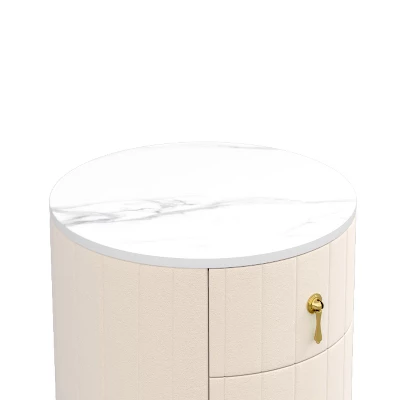 NicBex 1PC/2PCS Round Night Stand With Marble Stickers Top,3 Drawers Nightstand With Metal Handles,Bedside Table For Bedroom,Living Room Furniture 5 NicBex 1PC/2PCS Round Night Stand With Marble Stickers Top,3 Drawers Nightstand With Metal Handles,Bedside Table For Bedroom,Living Room Furniture - Image 3