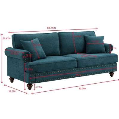 NicBex 82.09 Inch Chenille Sofa Couch,3-Seater Sofa With 2 Throw Pillows For Living Room,Bedroom,Office,Apartment 4 NicBex 82.09 Inch Chenille Sofa Couch,3-Seater Sofa With 2 Throw Pillows For Living Room,Bedroom,Office,Apartment - Image 2