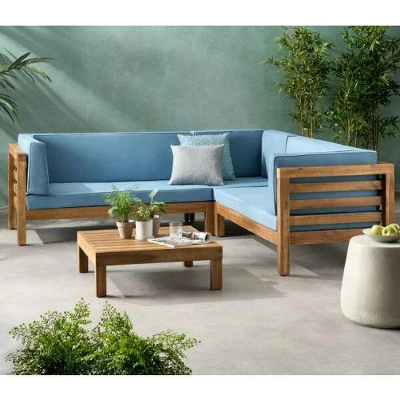 NicBex 4-Piece Sectional Couch With Coffee Table, V-Shaped Outdoor Patio Sofa Set, Acacia Wood Outdoor Sofa Set With Cushions 7 NicBex 4-Piece Sectional Couch With Coffee Table, V-Shaped Outdoor Patio Sofa Set, Acacia Wood Outdoor Sofa Set With Cushions - Image 5