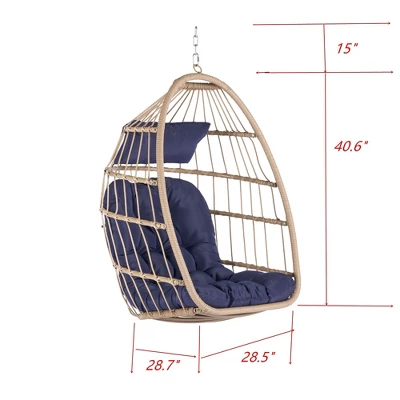 NicBex Outdoor Rattan Egg Chair,Hammock Chair With Stand,Handwoven Porch Swing Chair With Cushion,Outdoor Swing Chair For Garden&Backyard,Khaki 4 NicBex Outdoor Rattan Egg Chair,Hammock Chair With Stand,Handwoven Porch Swing Chair With Cushion,Outdoor Swing Chair For Garden&Backyard,Khaki - Image 2