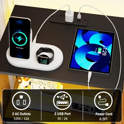 NicBex Bedside Table Set Of 2,Modern Nightstand With Charging Station,Side Table With LED Lights&USB Outlets,Night Stand With Drawers For Bedroom 5 NicBex Bedside Table Set Of 2,Modern Nightstand With Charging Station,Side Table With LED Lights&USB Outlets,Night Stand With Drawers For Bedroom - Image 3