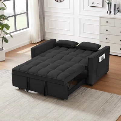 NicBex 3-in-1 Convertible Sofa Bed With Pull-out Bed,Velvet Loveseat Futon Sofa With Reclining Backrest & 2 Pillows For Bedroom,Living Room 6 NicBex 3-in-1 Convertible Sofa Bed With Pull-out Bed,Velvet Loveseat Futon Sofa With Reclining Backrest & 2 Pillows For Bedroom,Living Room - Image 4