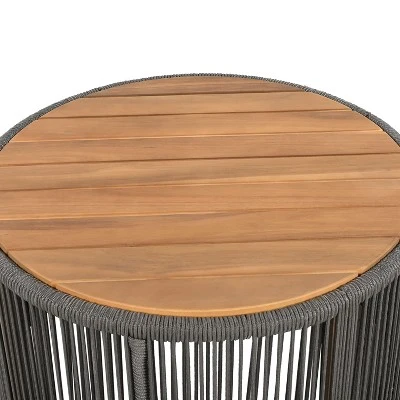 NicBex 15"/26"/15"+26" Round Outdoor End Table,Outdoor Side Table With Acacia Wood Top,Patio Table With Rope Design For Lawn,Outdoor Furniture 5 NicBex 15"/26"/15"+26" Round Outdoor End Table,Outdoor Side Table With Acacia Wood Top,Patio Table With Rope Design For Lawn,Outdoor Furniture - Image 3