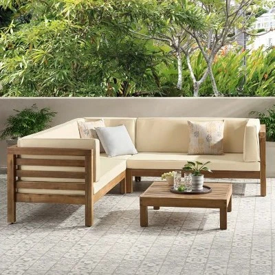NicBex 4-Piece Sectional Couch With Coffee Table, V-Shaped Outdoor Patio Sofa Set, Acacia Wood Outdoor Sofa Set With Cushions 8 NicBex 4-Piece Sectional Couch With Coffee Table, V-Shaped Outdoor Patio Sofa Set, Acacia Wood Outdoor Sofa Set With Cushions - Image 6