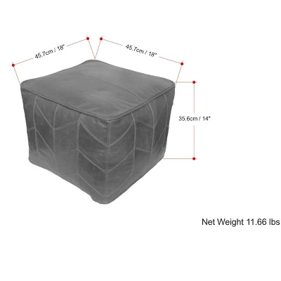 NicBex Square Pouf Ottoman Upholstered With A Durable Genuine Leather For Living Room, Bedroom, Distressed Brown 5 NicBex Square Pouf Ottoman Upholstered With A Durable Genuine Leather For Living Room, Bedroom, Distressed Brown - Image 3