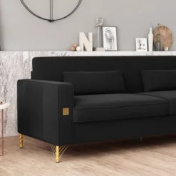 NicBex Couches For Living Room 85" Sofa Velvet Upholstered 3-Seat Couch Soft Sponges Modern Designs Sofa With Gold Accents And Plush Cushions, Orange -Nicbex GUEST fd21df1c 7f0b 4ebf b21c 4082fafdaf2f