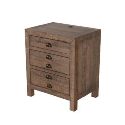 NicBex Rustic Three Drawer Nightstand Farmhouse Night Stand Reclaimed Solid Wood Bedside Table For Bedroom, Living Room