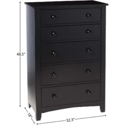 NicBex 5 Drawers Dresser For Bedroom,Black Chest Of Drawers With Round Handle,Modern Wood Dressers For Closet,Living Room,Hallway,Black -Nicbex GUEST fe589ea6 642b 4fd2 a8ab ef3df28fd3fb
