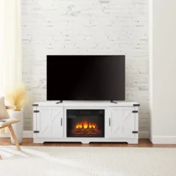 NicBex Modern Fireplace TV Stand With 23" Fireplace Insert Media Entertainment Center With 2 Doors For Up To 70"TV,White