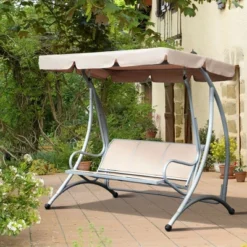 NicBex 3-Seat Outdoor Porch Swing Chair With Adjustable Canopy And Breathable Seat For Patio Bedroom Porch Garden